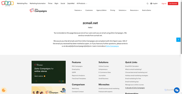 Security scan screenshot of https://zcmail.net