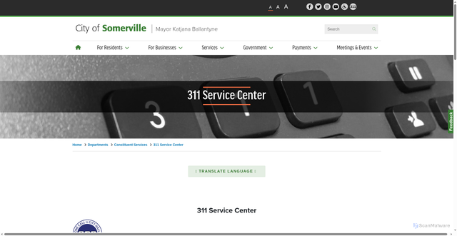 Security scan screenshot of https://www.somervillema.gov/departments/constituent-services/311-service-center