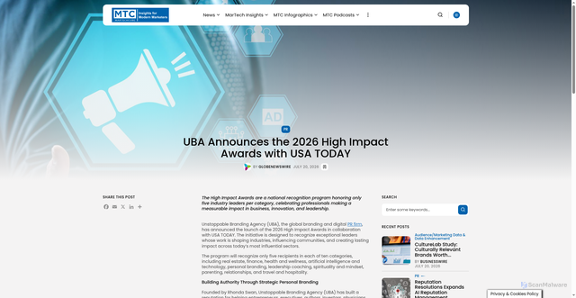 Security scan screenshot of https://www.martechcube.com/uba-announces-the-2026-high-impact-awards-with-usa-today/