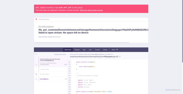 Security scan screenshot of https://api.ktoc-support.kone.com.au