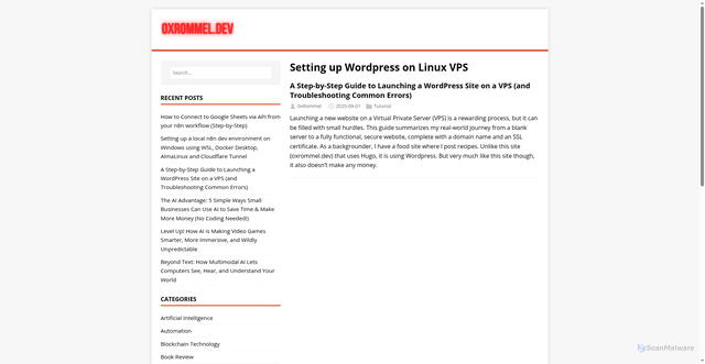 Security scan screenshot of https://0xrommel.pages.dev/tags/setting-up-wordpress-on-linux-vps/