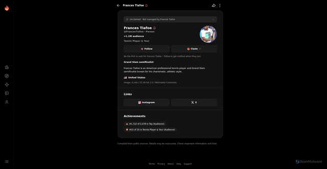 Security scan screenshot of https://www.famerace.com/FrancesTiafoe