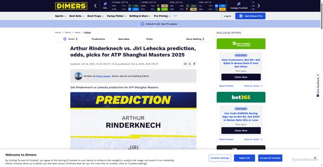 Security scan screenshot of https://www.dimers.com/news/arthur-rinderknech-vs-jiri-lehecka-tennis-prediction-atp-shanghai-masters-2025-ac