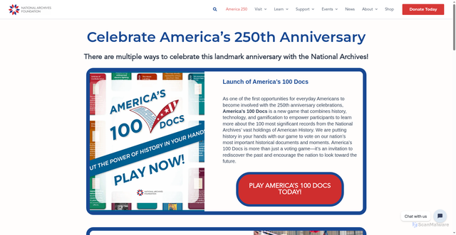 Security scan screenshot of https://archivesfoundation.org/stories/celebrating-america-250/