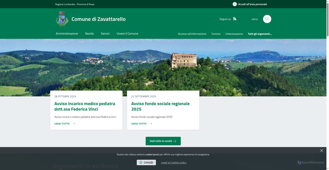 Security scan screenshot of https://www.comune.zavattarello.pv.it/it-it/home