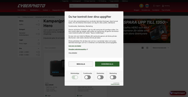 Security scan screenshot of https://www.cyberphoto.se/kampanjer/kampanjpris-pa-gopro-max-hero