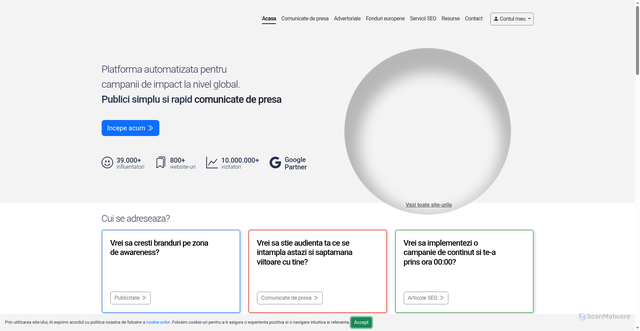 Security scan screenshot of https://www.comunicatedepresa.ro