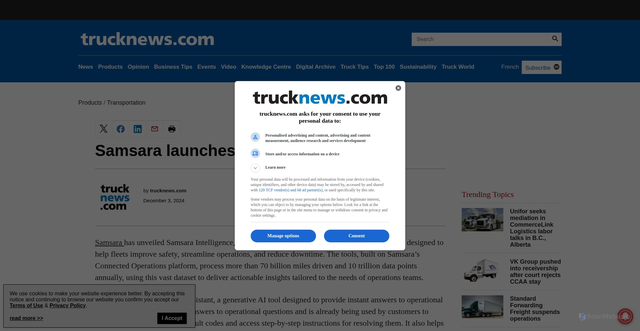 Security scan screenshot of https://www.trucknews.com/products/samsara-launches-ai-tools/