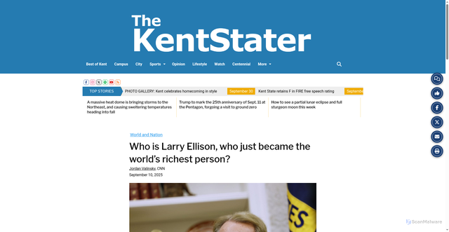 Security scan screenshot of https://kentstater.com/131579/world-nation/who-is-larry-ellison-who-just-became-the-worlds-richest-person/