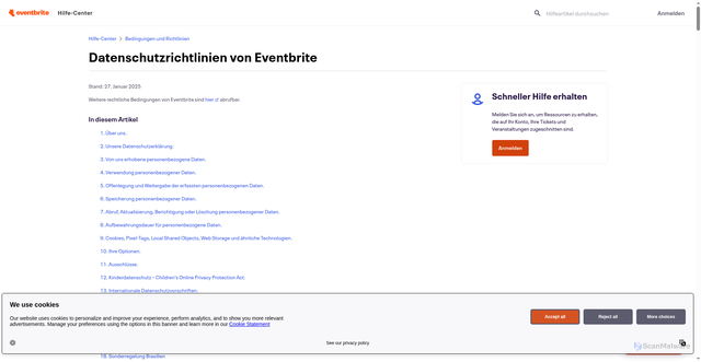 Security scan screenshot of https://www.eventbrite.de/help/de/articles/460838/datenschutzrichtlinien-von-eventbrite/