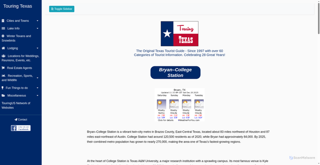 Security scan screenshot of https://www.touringtexas.com/bryan-college-station.php