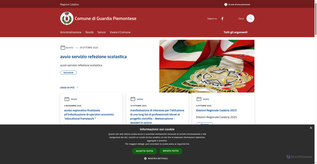Security scan screenshot of https://www.comune.guardiapiemontese.cs.it/it