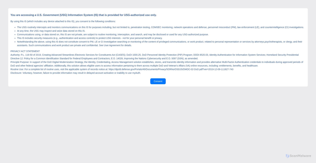 Security scan screenshot of https://myauth.dmdc.mil