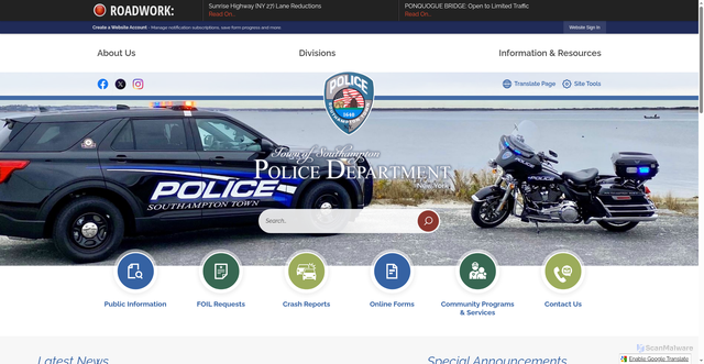 Security scan screenshot of https://southamptontownnypolice.gov/