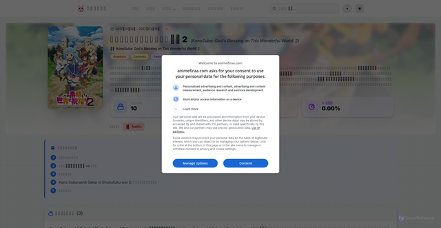 Security scan screenshot of https://animefiraa.com/anime/kono-subarashii-sekai-ni-shukufuku-wo-2