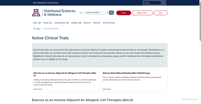 Security scan screenshot of https://snsw.arizona.edu/active-clinical-trials