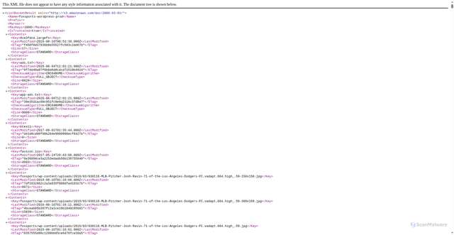 Security scan screenshot of https://foxsports-wordpress-prod.s3.us-west-2.amazonaws.com
