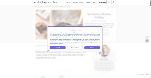 Security scan screenshot of https://theviewfromgreatisland.com/ina-gartens-brownie-pudding-recipe/