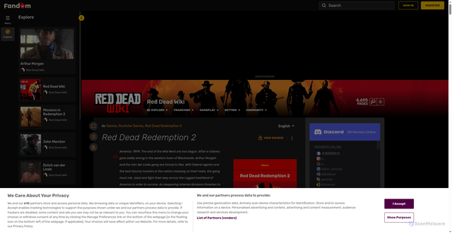 Security scan screenshot of https://reddead.fandom.com/wiki/Red_Dead_Redemption_2