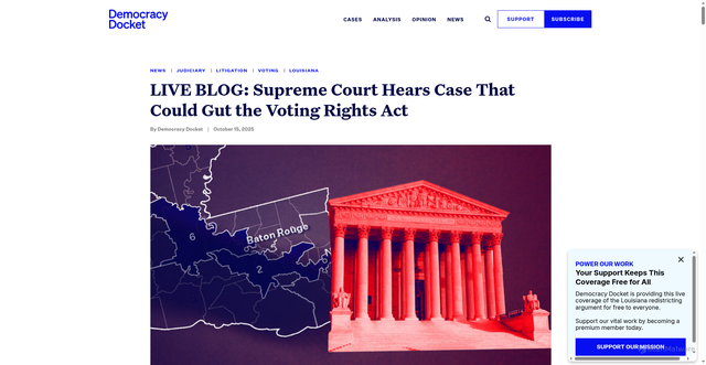 Security scan screenshot of https://www.democracydocket.com/news-alerts/live-blog-supreme-court-hears-case-that-could-gut-the-voting-rights-act/