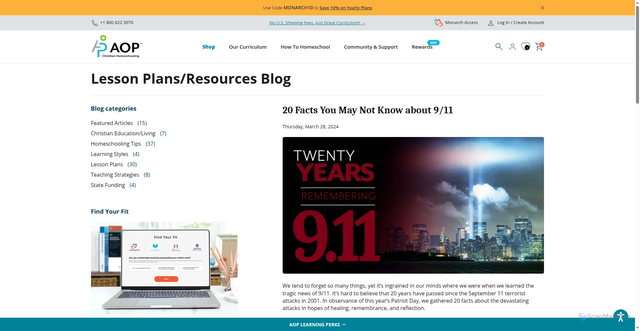Security scan screenshot of https://aop.com/blogs/lesson-plans/20-facts-you-may-not-know-about-9-11