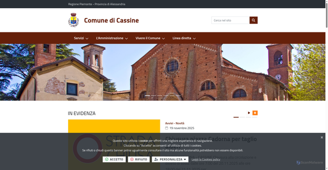 Security scan screenshot of https://www.comune.cassine.al.it/it-it/home