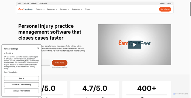 Security scan screenshot of https://casepeer.com