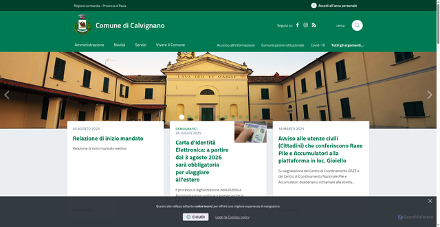 Security scan screenshot of https://www.comune.calvignano.pv.it/it-it/home