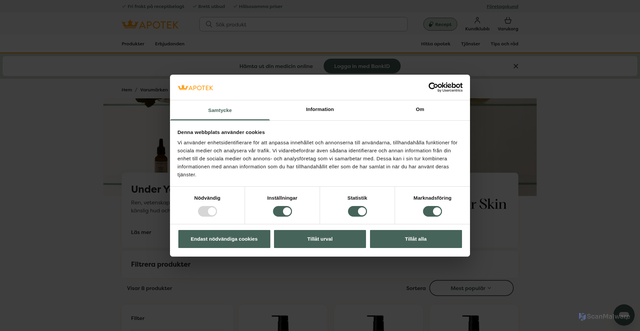 Security scan screenshot of https://www.kronansapotek.se/Varumarken/c/under-your-skin/?utm_source=idrelay&utm_medium=email&utm_campaign=2025_K10_UnderYourSkin_fysisk&utm_content=2025_K10_UnderYourSkin_fysisk
