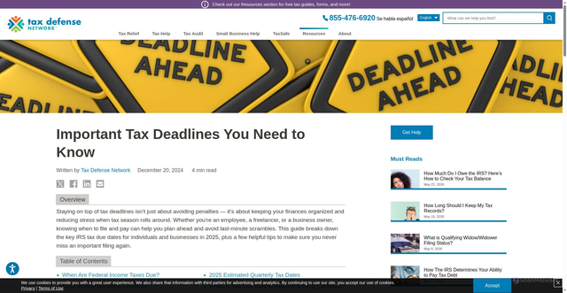 Security scan screenshot of https://www.taxdefensenetwork.com/blog/tax-deadlines-you-should-know/