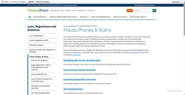 Security scan screenshot of https://www.treasurydirect.gov/laws-and-regulations/fraud/