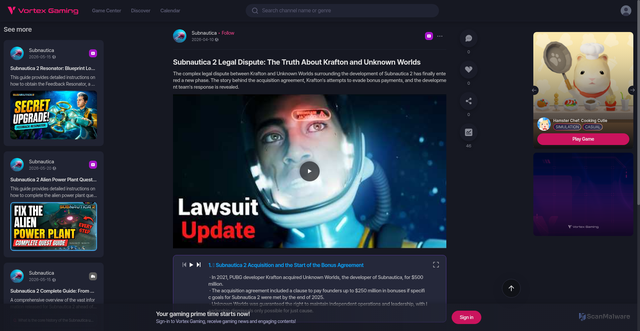 Security scan screenshot of https://vortexgaming.io/en/postdetail/736137
