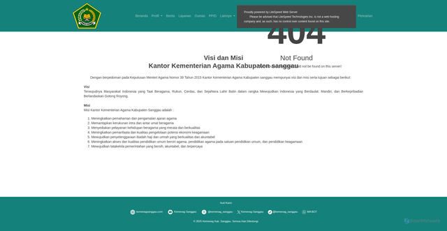 Security scan screenshot of https://kemenagsanggau.com/Profil/visi_misi