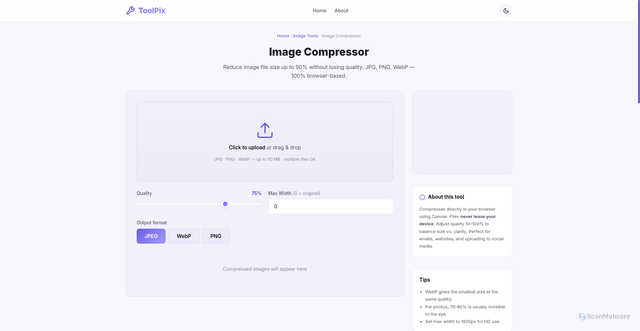 Security scan screenshot of http://toolpix.xyz/tools/image-compressor.html