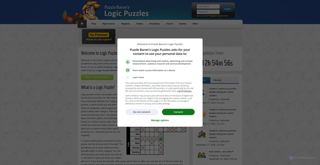 Security scan screenshot of https://logic.puzzlebaron.com