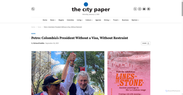 Security scan screenshot of https://thecitypaperbogota.com/opinion/petro-colombias-president-without-a-visa-without-restraint/