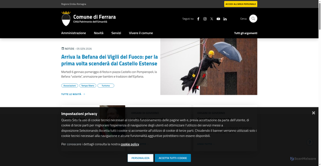 Security scan screenshot of https://www.comune.ferrara.it:443/