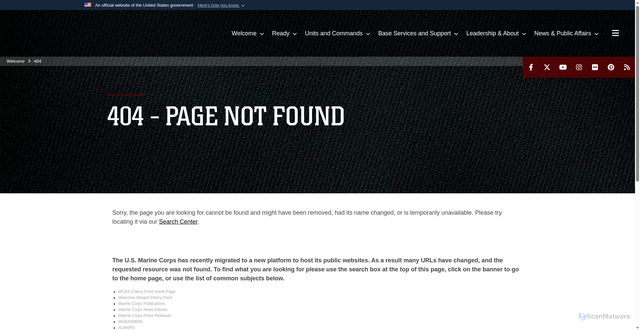 Security scan screenshot of https://www.cherrypoint.marines.mil/Resources/Multimedia/Video/?videoid=516781&dvpTag=Traffic