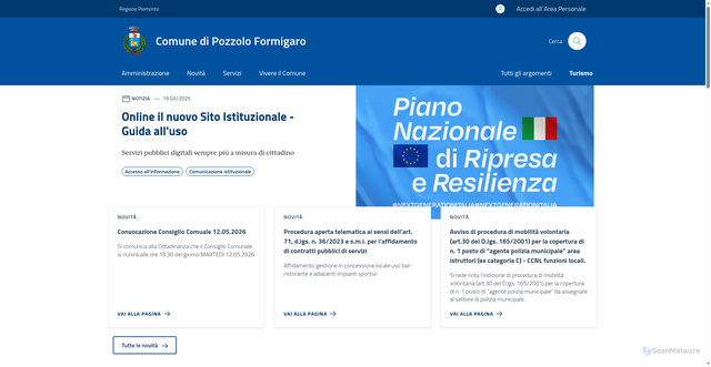 Security scan screenshot of https://www.comune.pozzoloformigaro.al.it