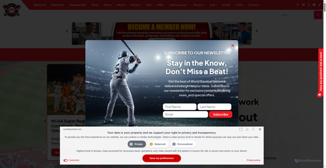 Security scan screenshot of https://worldbaseball.com