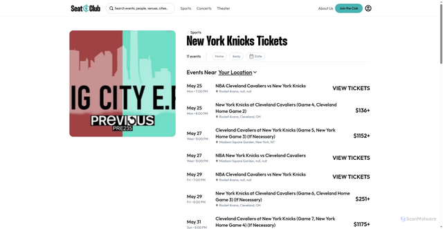 Security scan screenshot of https://seatclub.com/cheap-new-york-knicks-tickets/602