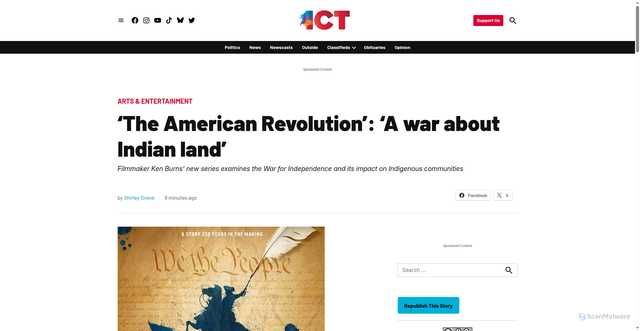 Security scan screenshot of https://ictnews.org/arts-entertainment/the-american-revolution-a-war-about-indian-land/