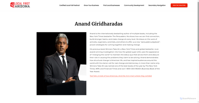 Security scan screenshot of https://localfirstaz.com/good-business-summit-bios/anand-giridharadas