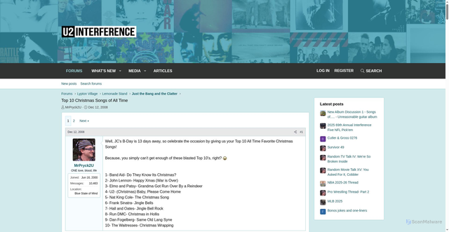 Security scan screenshot of https://www.u2interference.com/threads/top-10-christmas-songs-of-all-time.191437/