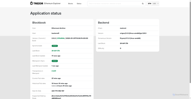 Security scan screenshot of https://eth1.trezor.io