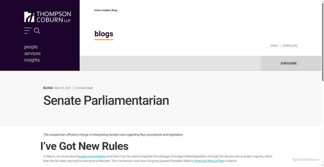 Security scan screenshot of https://www.thompsoncoburn.com/insights/senate-parliamentarian-102jjwr/