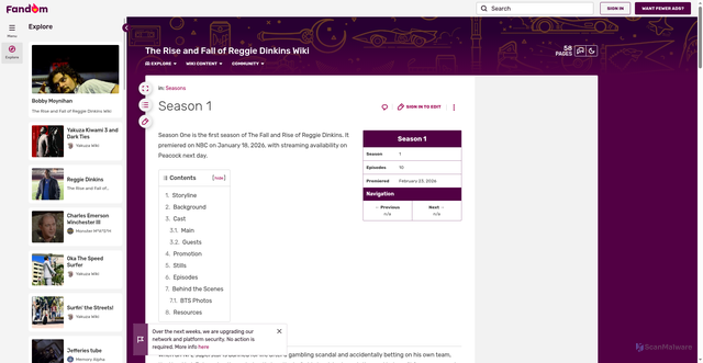 Security scan screenshot of https://the-rise-and-fall-of-reggie-dinkins.fandom.com/wiki/Season_1