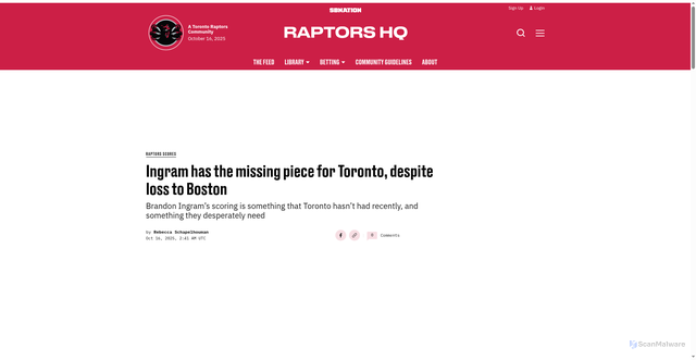 Security scan screenshot of https://www.raptorshq.com/raptors-scores-results/48235/ingram-has-the-missing-piece-for-toronto-despite-loss-to-boston