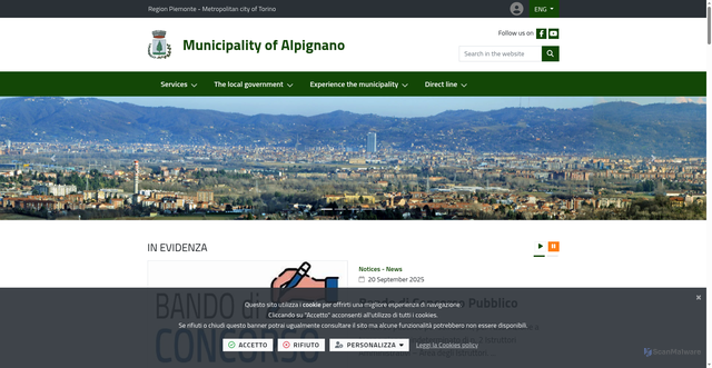 Security scan screenshot of https://www.comune.alpignano.to.it/it-it/home