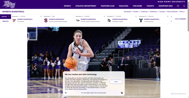 Security scan screenshot of https://highpointpanthers.com/news/2025/11/29/womens-basketball-panthers-close-out-louisiana-trip-with-win-over-charleston.aspx